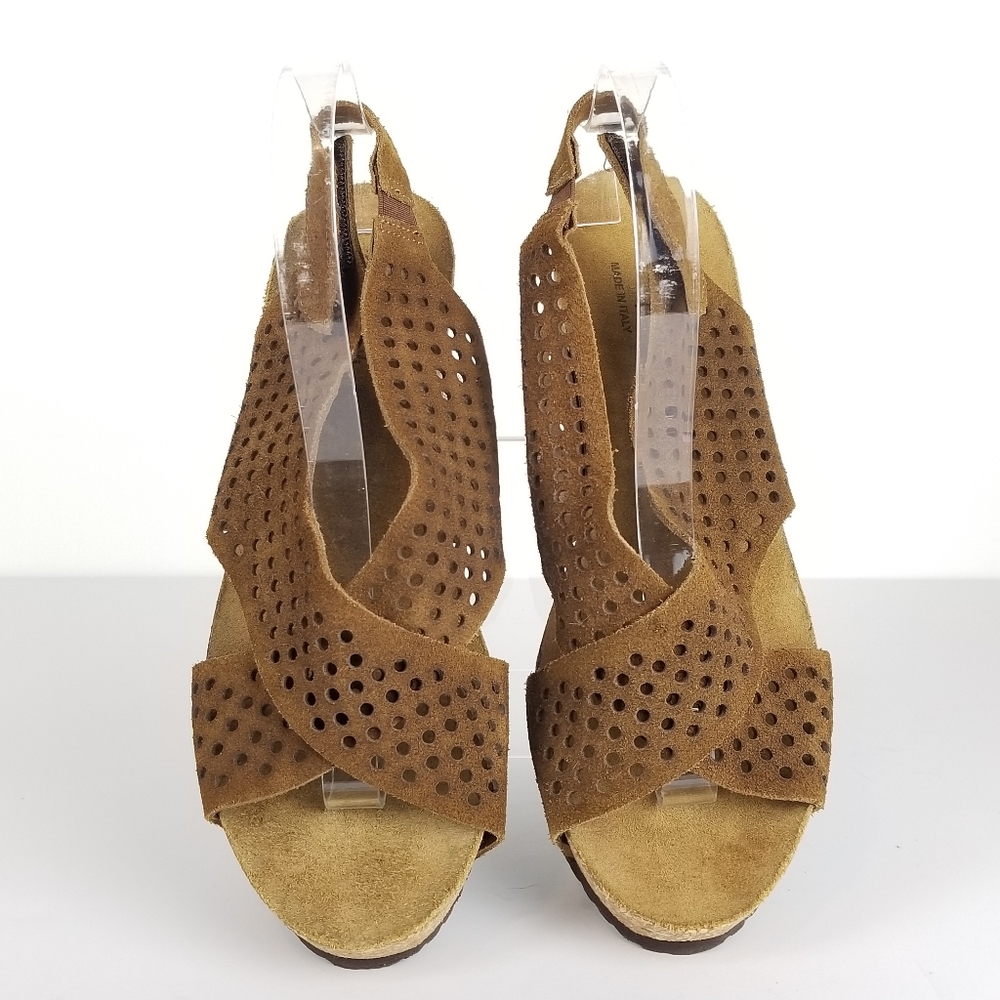 Mila Paoli Cork Suede Wedge Sandals Size10